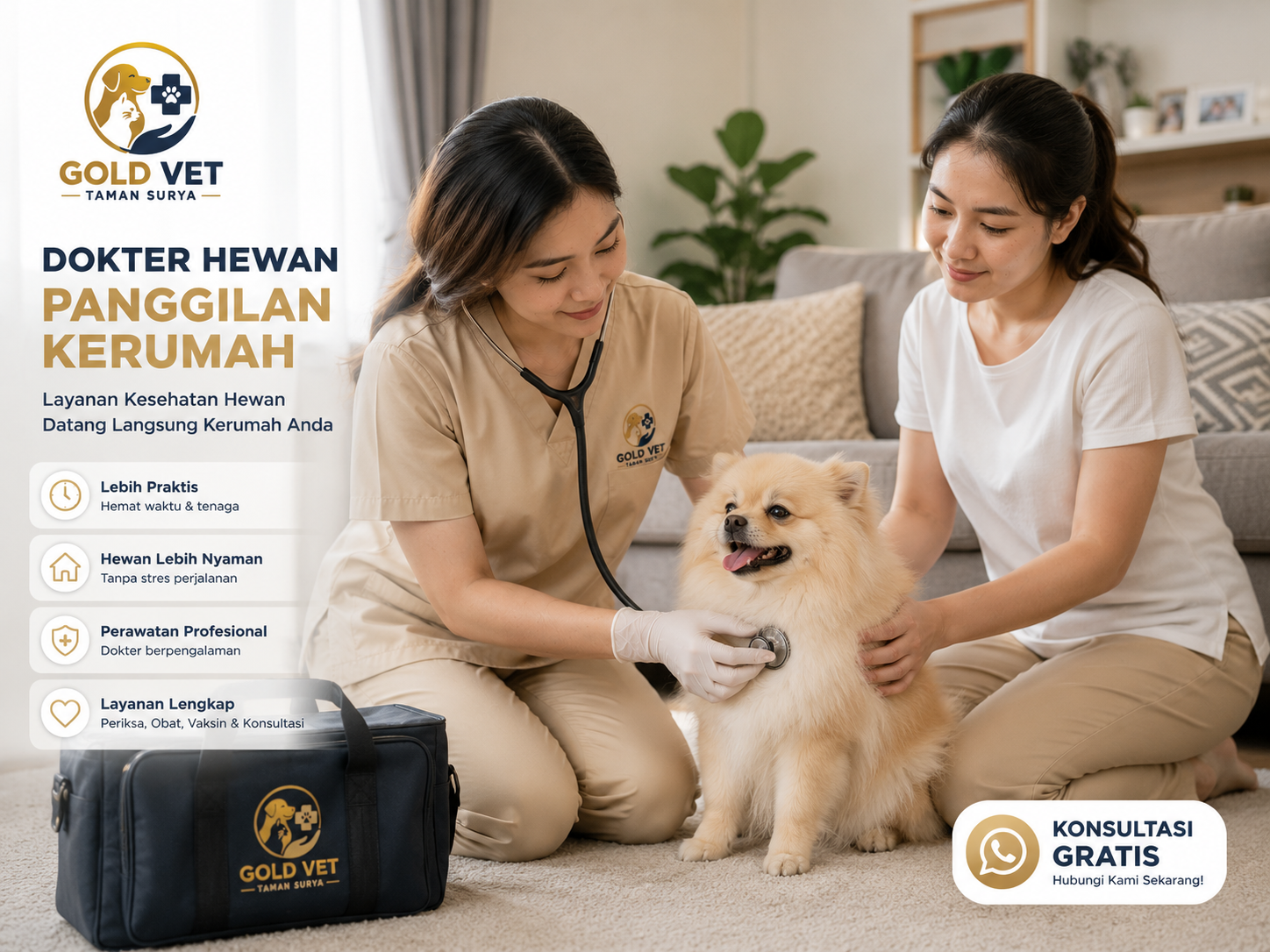 Dokter hewan panggilan Gold Vet bersama mobil layanan home visit